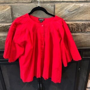 J. Crew Women's Tomato Red Blouse with Eyelet